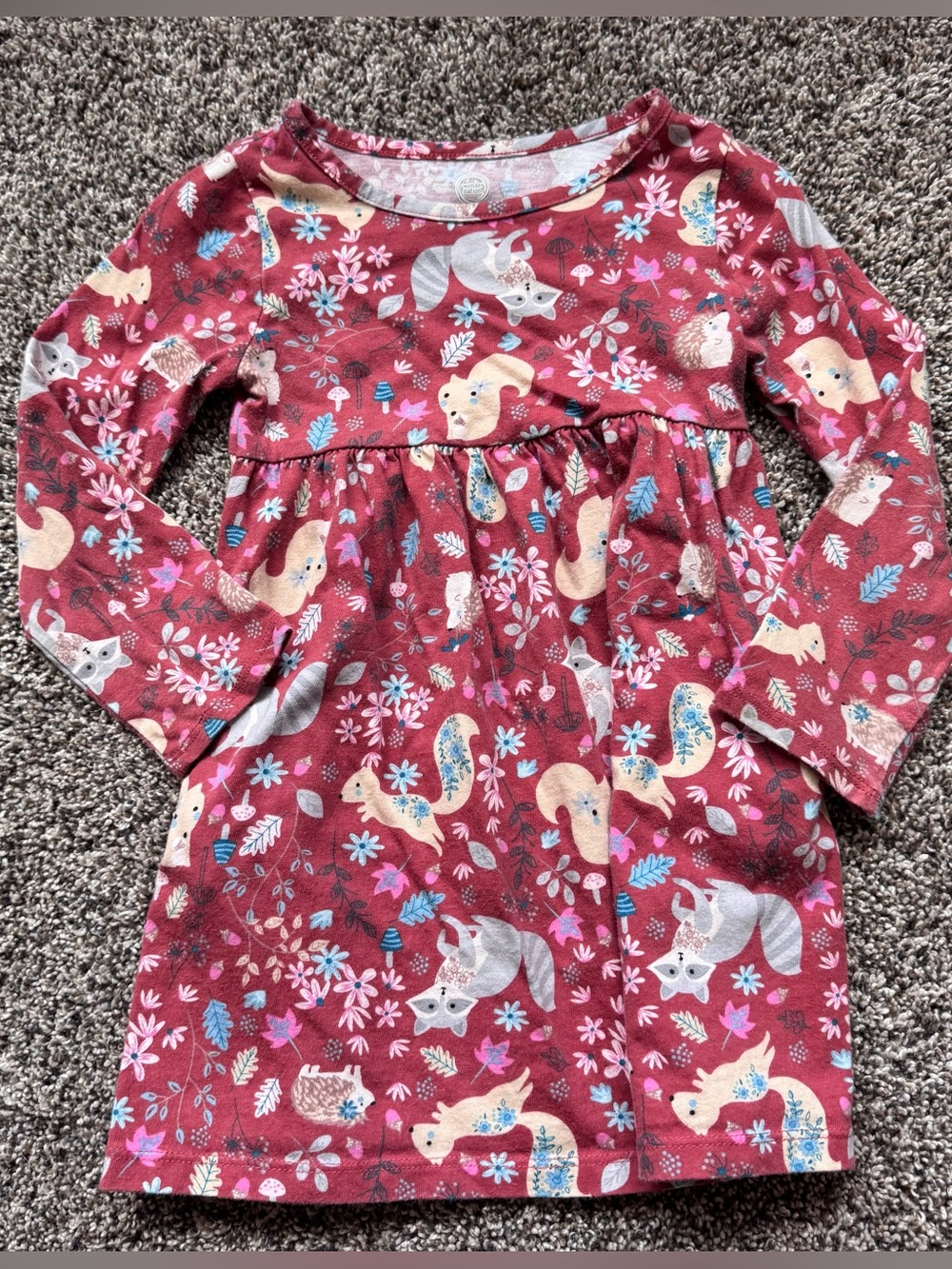Little Girls Long-Sleeve Squirrel & Floral Print Dress